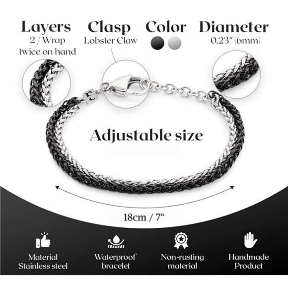 Galis Mens Bracelet - Stainless Steel for Men, Non Tarnish Rope Chain - Picture 5 of 10